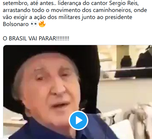 Sérgio Reis ameaça STF e convoca caminhoneiros para ato ...