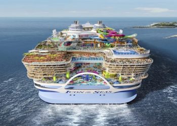 O Icon of the Seas terá a bordo o maior parque aquático já construído num navio de cruzeiros, o Category 6, com seis toboáguas — Foto: Divulgação