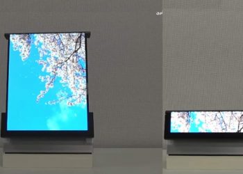 A Samsung apresentou um protótipo de tela enrolável que pode aumentar o tamanho do display na vertical para exibir imagens muito maiores