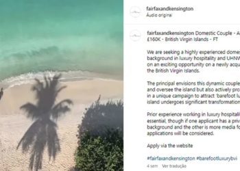 Anúncio para contratação de 'caseiros de luxo' para ilha no Caribe — Foto: Reprodução/Instagram