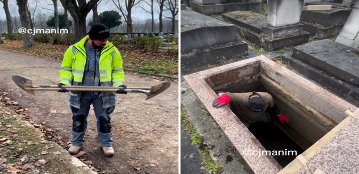 Júnior Covas faz sucesso nas redes ao mostrar a rotina de um cemitério francês — Foto: Instagram
