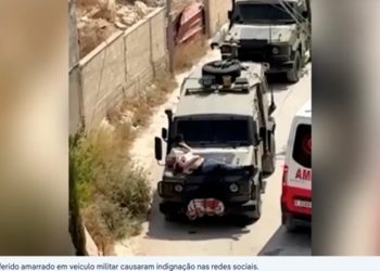 Israelenses amarram palestino em capô de jipe na Cisjordânia